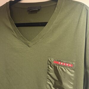 Prada Dark Green V-Neck T-Shirt